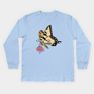 Eastern Swallowtail Butterfly on Pink Flowers Kids Long Sleeve T-Shirt